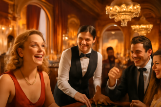 Live baccarat game scene in a casino setting